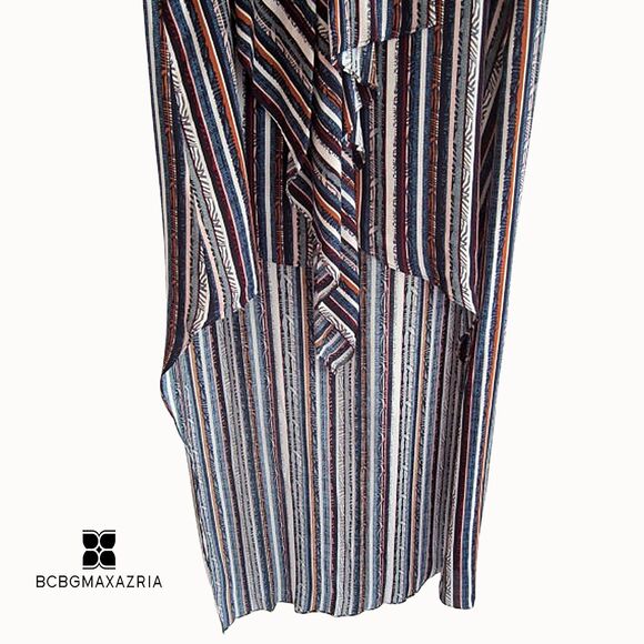 BCBGMAXARZRIA NEW TARA Stripe Cascading Ruffles Sleeveless Hi Lo Maxi Dress M - Picture 8 of 12
